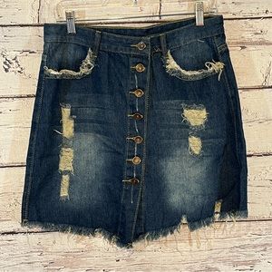 JEAN SKIRT Distressed Button Front-M/L